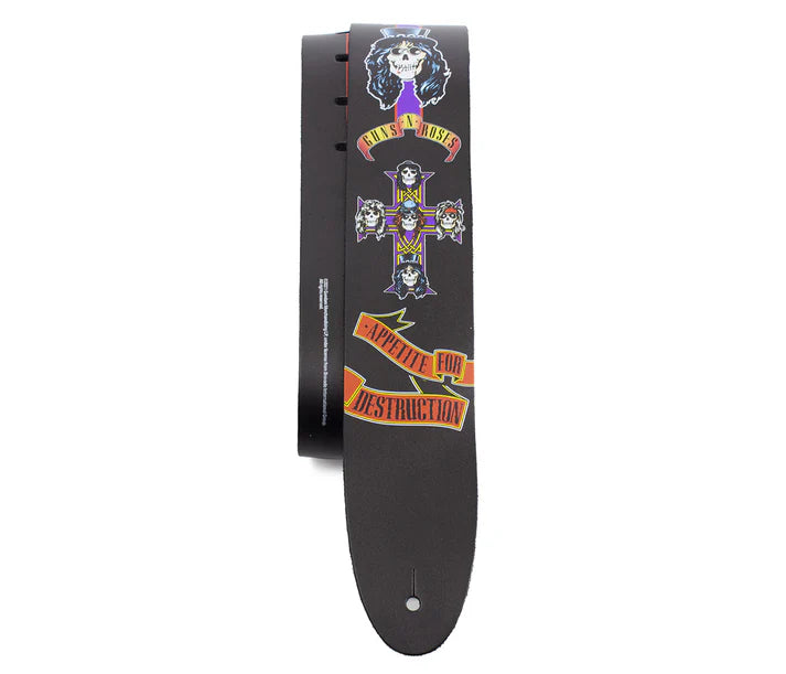 Guns N' Roses - Appetite For Destruction Album Cover (w. Logo, Purple Cross & Faces) - Perri's Official Licensed Polyester Guitar and Bass Strap