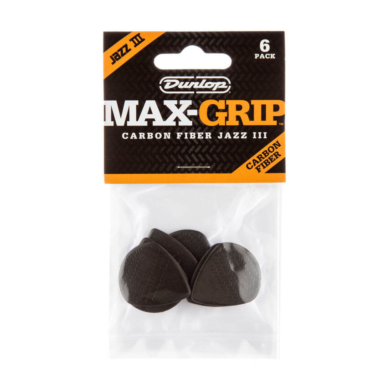 Dunlop Max Grip Carbon Fiber Jazz III Picks - 6-Pack