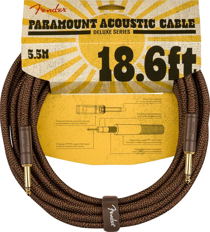 Fender Deluxe Series Paramount Acoustic Guitar Instrument Cable - 18.6' Brown Straight-Straight