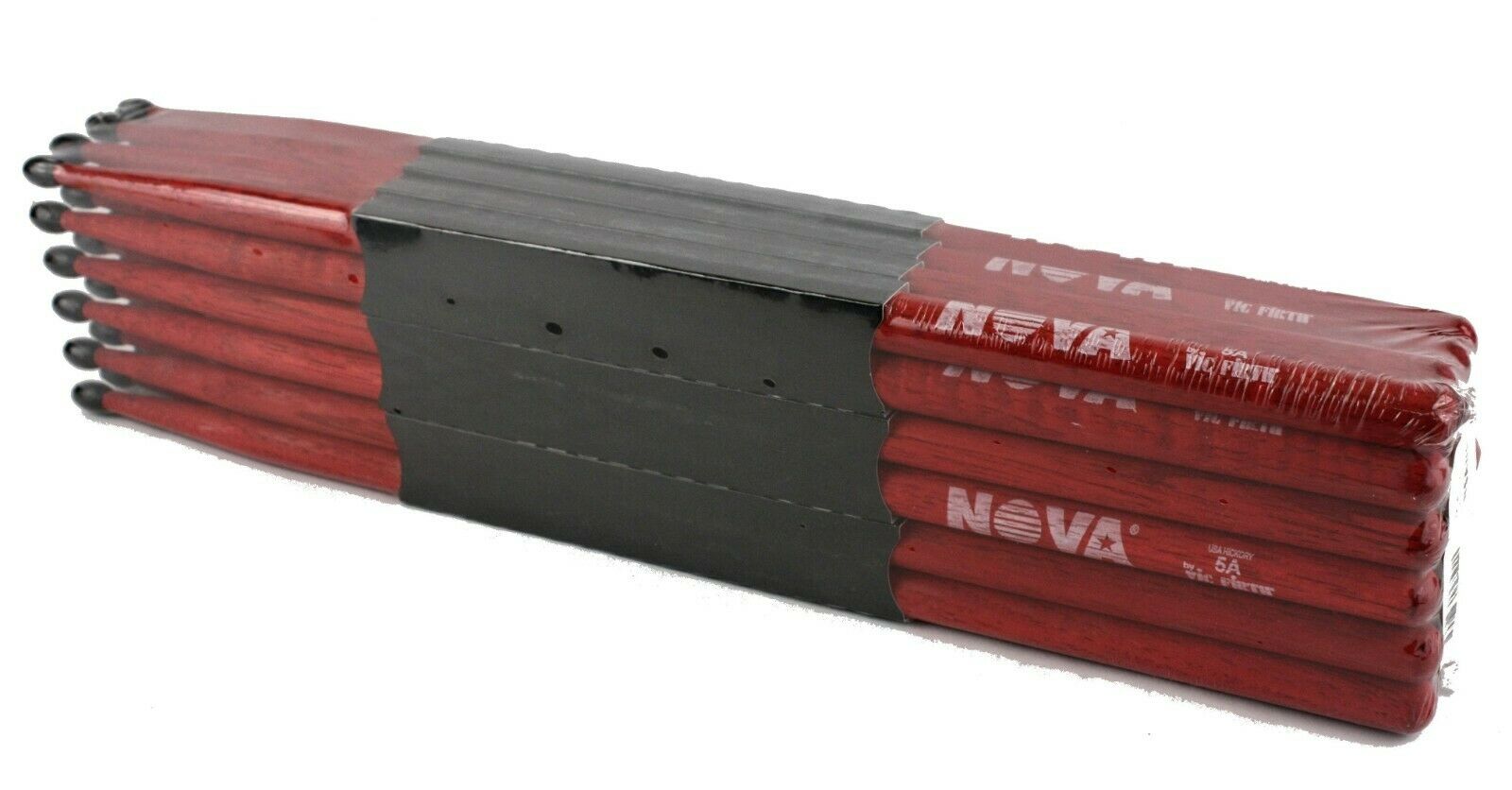 (12-Pairs) Vic Firth® NOVA® 5A Hickory Drumsticks, Red Sticks, Black Nylon Tip. #N5ANR