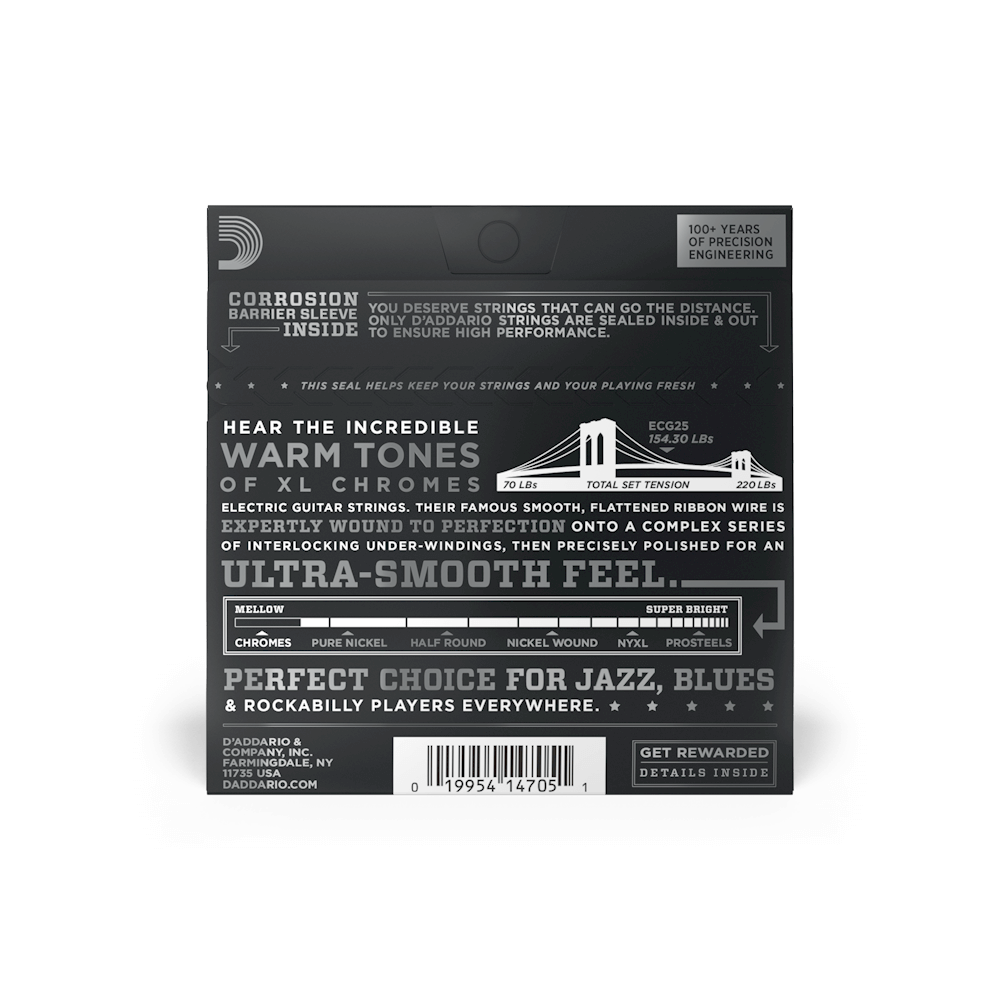 D'addario® ECG25 Chromes Flat Wound Electric Guitar Strings