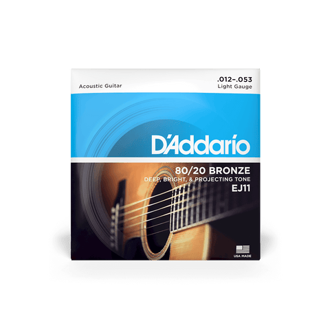 D'Addario® EJ11 80/20 Bronze Light Gage Acoustic Guitar Strings 12-53