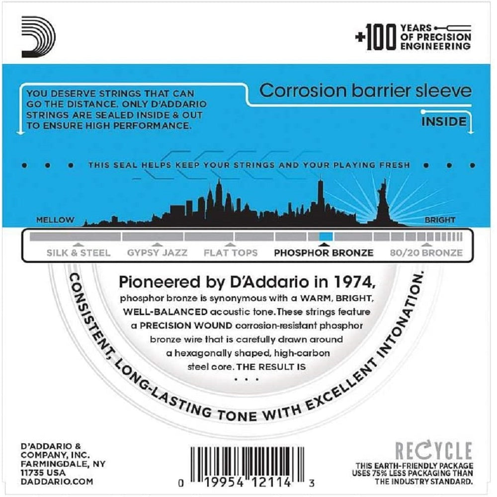 D'Addario® EJ16 Phosphor Bronze Light Gage Acoustic Guitar Strings 12-53