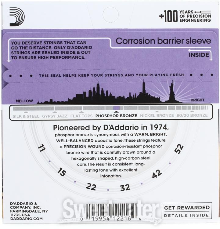 D'Addario® EJ26 Phosphor Bronze Custom Light Gage Acoustic Guitar Strings 11-52