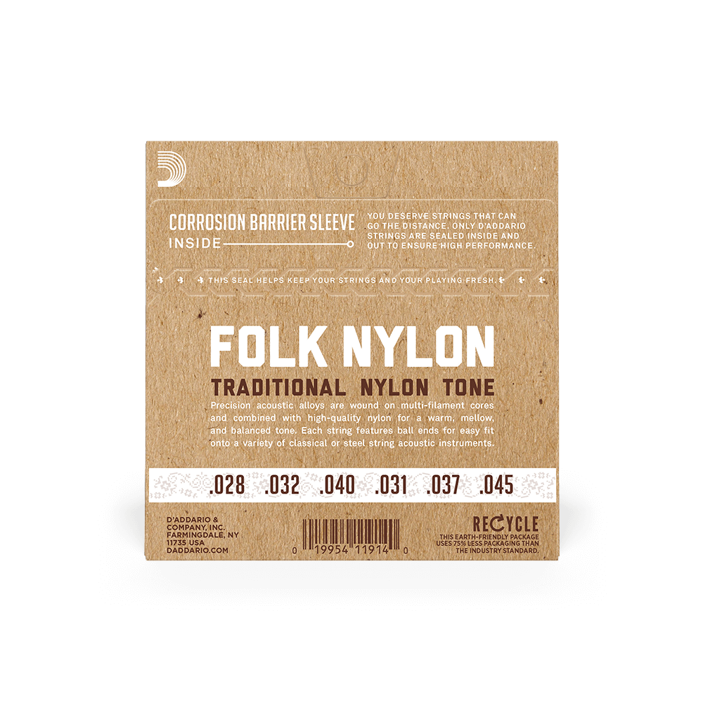 D'Addario® EJ32C Silverplated Wound Folk Nylon Classical Ball End Guitar Strings