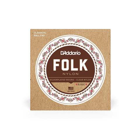 D'Addario® EJ32C Silverplated Wound Folk Nylon Classical Ball End Guitar Strings