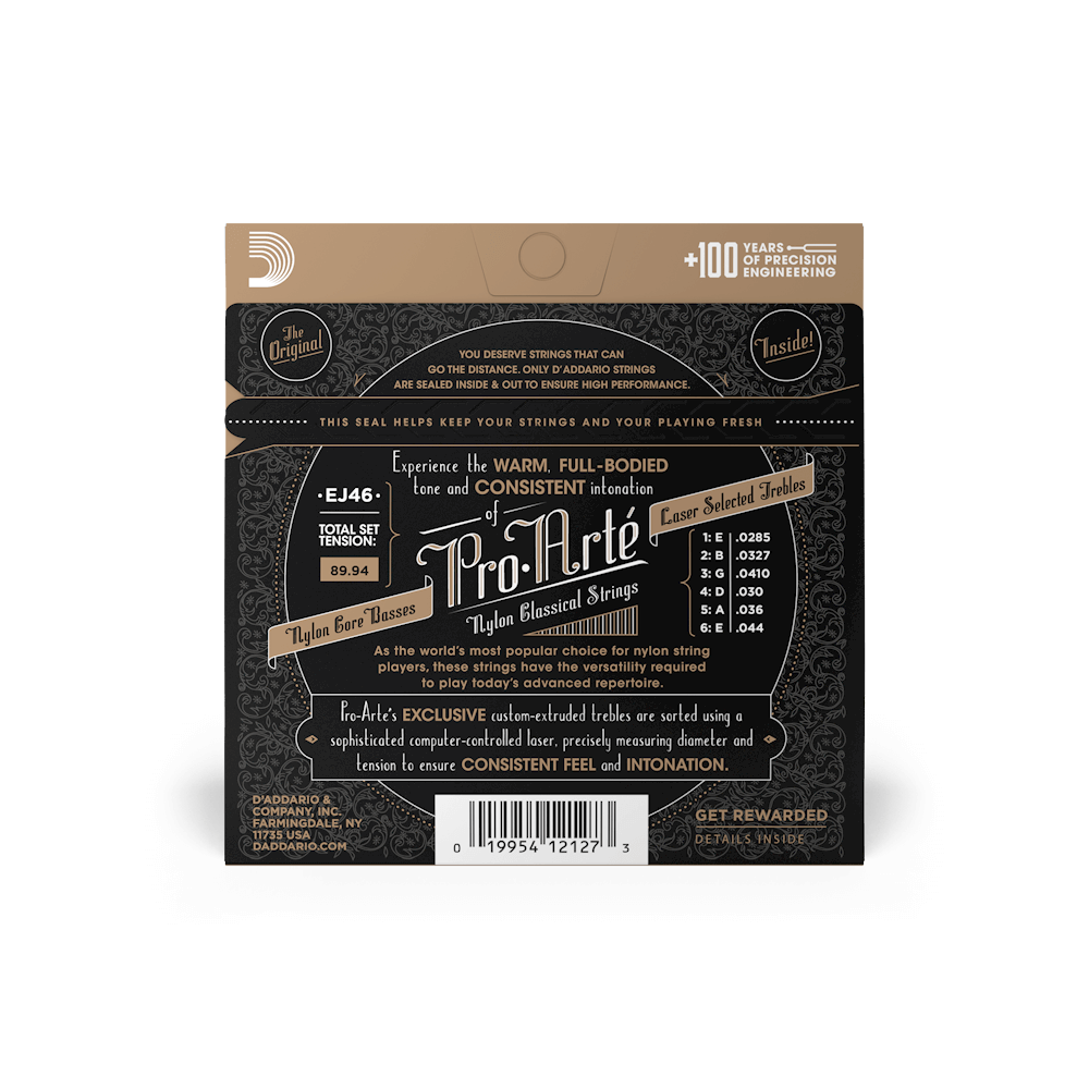 D'Addario® EJ46 Pro-Arte Nylon Core Silverplated Wound Classical Guitar Strings Hard Tension