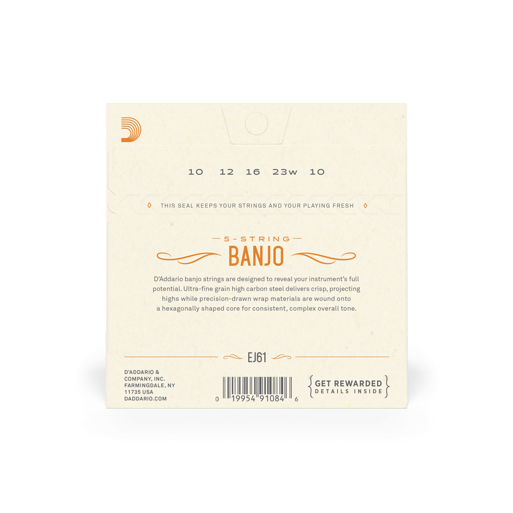 D'Addario® EJ61 5-String Banjo Medium Loop End 10-23