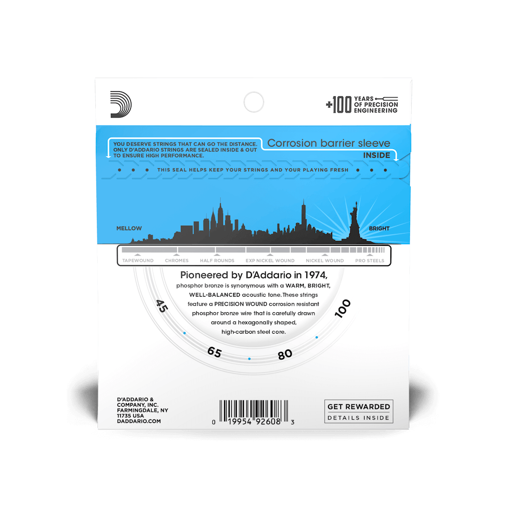 D'Addario® EPBB170 Phosphor Bronze Regular Light Long Scale Acoustic Bass Strings 45-100