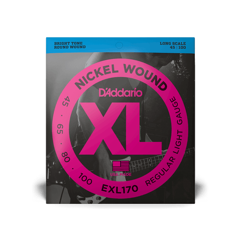 D'ADDARIO® EXL170 NICKEL WOUND REGULAR LIGHT GAUGE LONG SCALE ELECTRIC BASS STRINGS 45-100