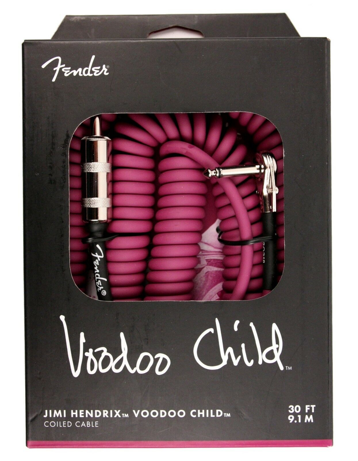 Fender Hendrix Voodoo Child Coiled Cable 30' - Purple, Straight to Angled