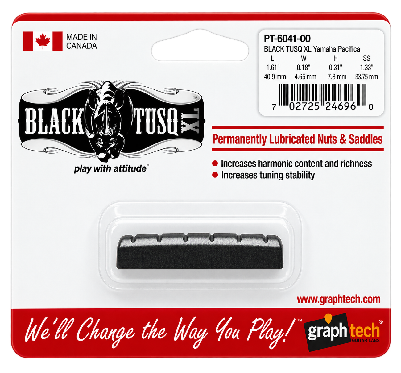 (In-stock) Graph Tech Black TUSQ XL PT-6041-00 Slotted Guitar Nut – Yamaha Pacifica / RGX – 41mm