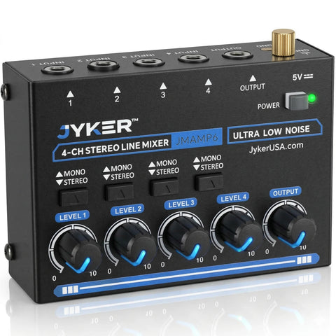 JYKER 4-Channel Stereo Line Compact Audio Mixer, Mono/Stereo Switch, Low Noise Mixer - JMAMP6