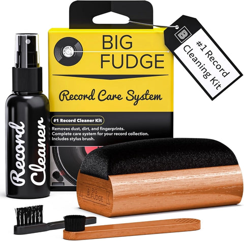 BIG FUDGE Premium 4-in-1 Vinyl Record Cleaning Kit, Solution and Wet Velvet Brush, 4-piece