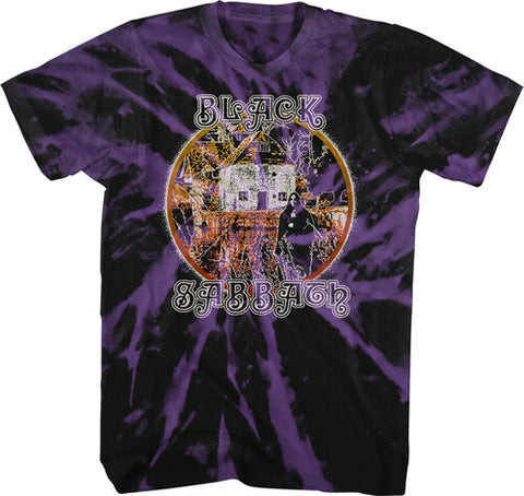 Black Sabbath - Witch Album Cover Rock Concert T-Shirt - Black / Purple Spiral Wash Tie-Dye