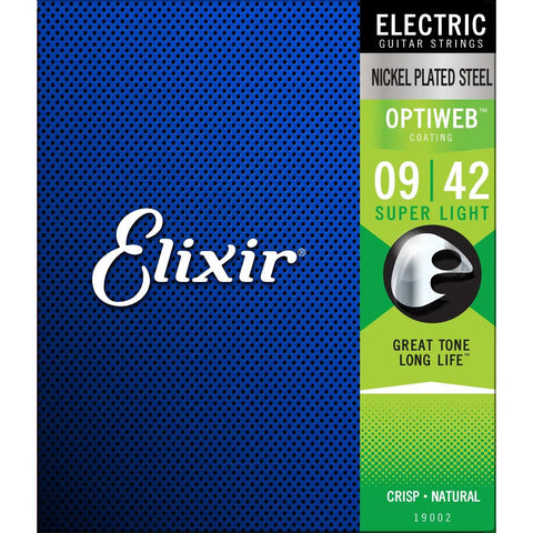 Elixir 19002 Electric Guitar Strings Nickel Plated Steel Optiweb Coating Super Light 9-42