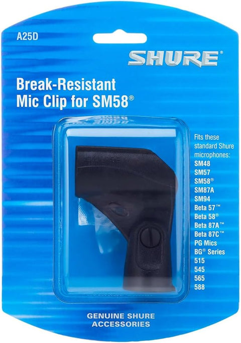 Shure A25D Microphone Clip - Stand Adapter for Handheld Mics with 3/4 (25-30mm) Barrel Diameter, PGA48, PGA57, PGA58, PGA81, SM48, SM57, SM58, SM94, SM137, 565, 545, Beta 57, Beta 58, KSM8, KSM9