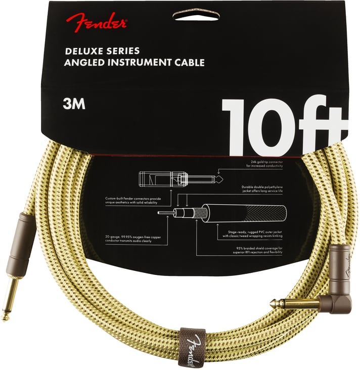 Fender Deluxe Series Tweed 10' Guitar Instrument Cable Straight-Right Angle