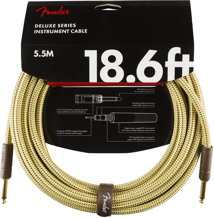 Fender Deluxe Series Tweed 18.6' Guitar Instrument Cable Straight-Straight