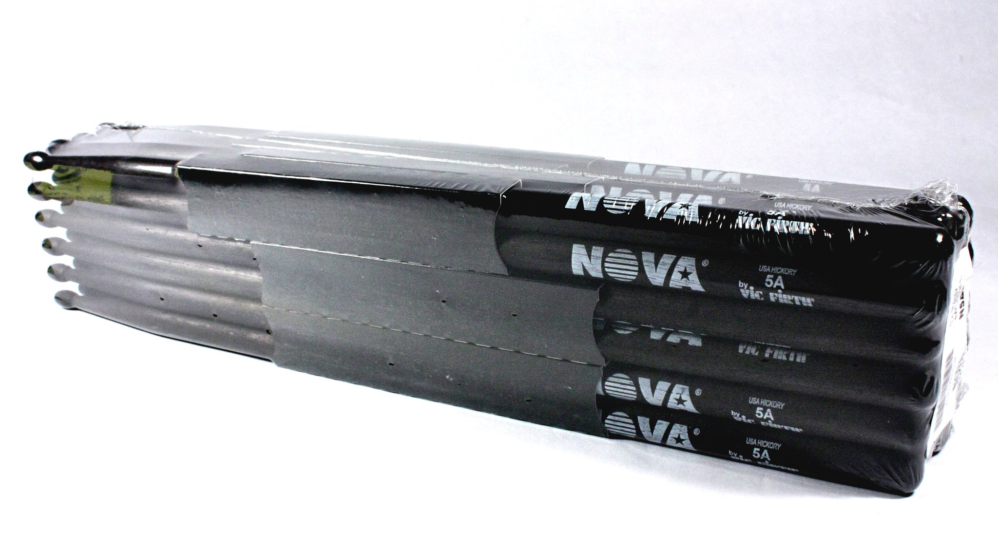(12-Pairs) Vic Firth® NOVA® 5A Hickory Drumsticks, Black Sticks, Black Wood Tip. #N5AB