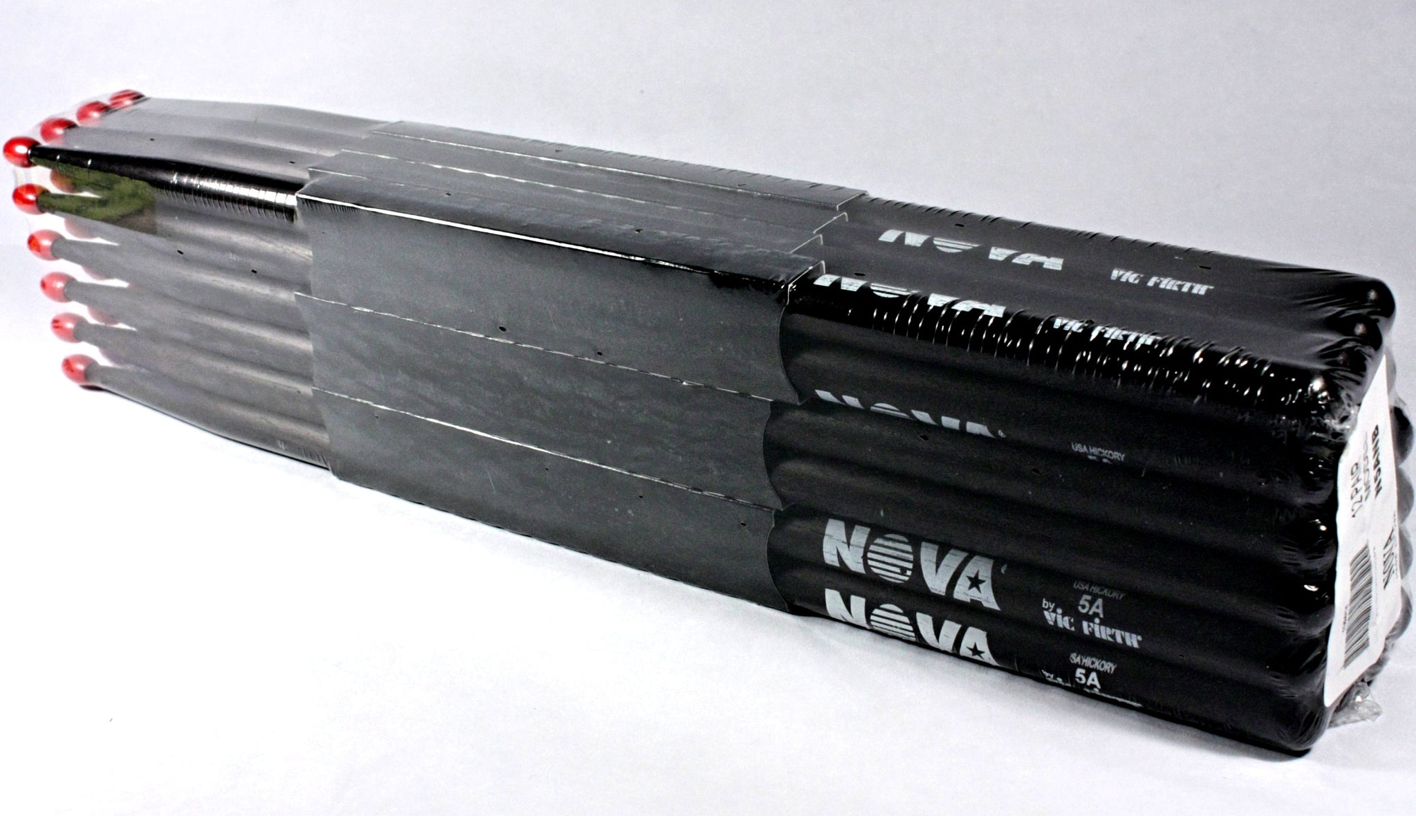 (12-Pairs) Vic Firth® NOVA® 5A Hickory Drumsticks, Black Sticks, Red Nylon Tip. #N5ANB