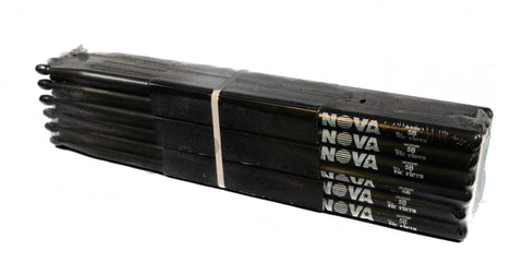 (12-Pairs) Vic Firth® NOVA® 5B Hickory Drumsticks, Black Sticks, Black Wood Tip. #N5BB