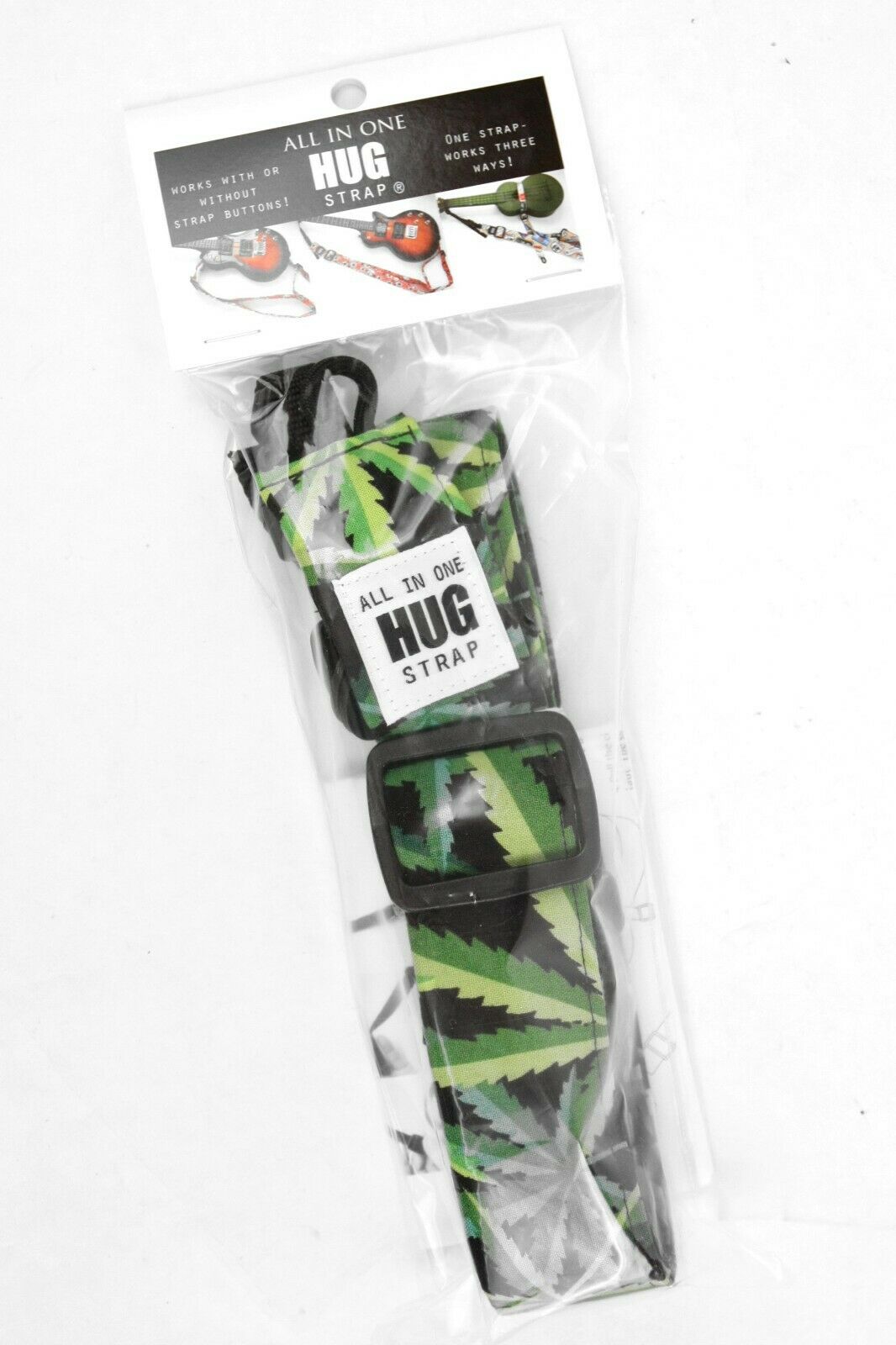 All-In-One Ukulele Hug Strap® - Marijuana Cannabis Pot Leaf Green Black