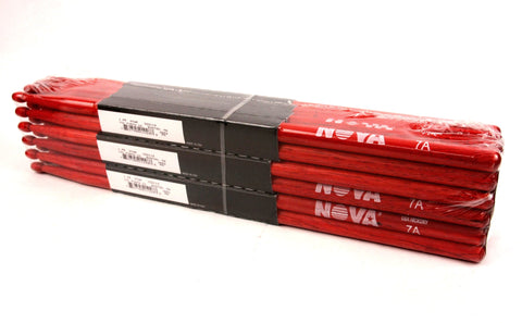 (12-Pairs) Vic Firth® NOVA® 7A Hickory Drumsticks, Red Sticks, Red Wood Tip. #N7AR