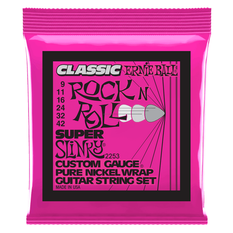 Ernie Ball Rock n Roll Classic Super Slinky Guitar Strings - Custom Gauge, Pure Nickel Wrap 9-42