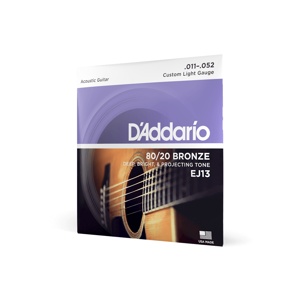 D'Addario EJ13 80/20 Bronze Acoustic Guitar Strings - Custom Light Gauge .011-.052