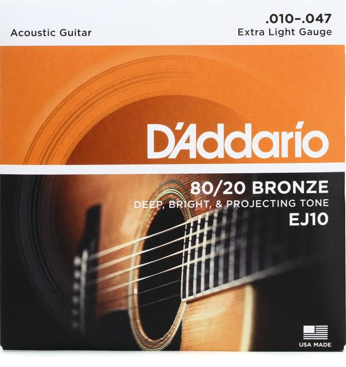 D'Addario® EJ10 80/20 Bronze Extra Light Gauge Acoustic Guitar Strings 10-47