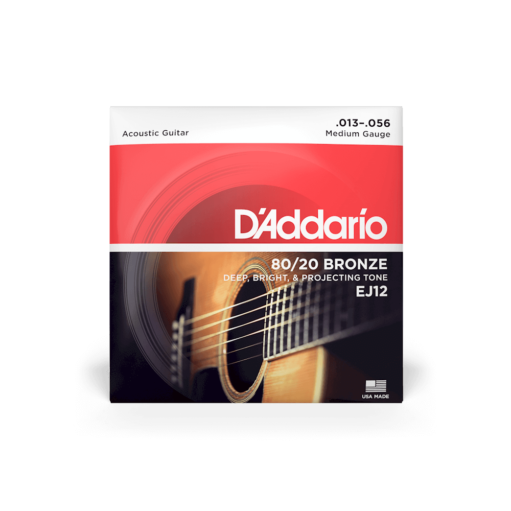 D'Addario® EJ12 80/20 Bronze Acoustic Guitar Strings Medium Gage 13-56