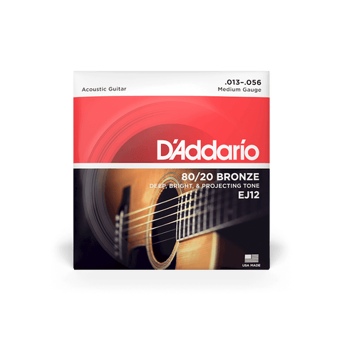 D'Addario® EJ12 80/20 Bronze Acoustic Guitar Strings Medium Gage 13-56