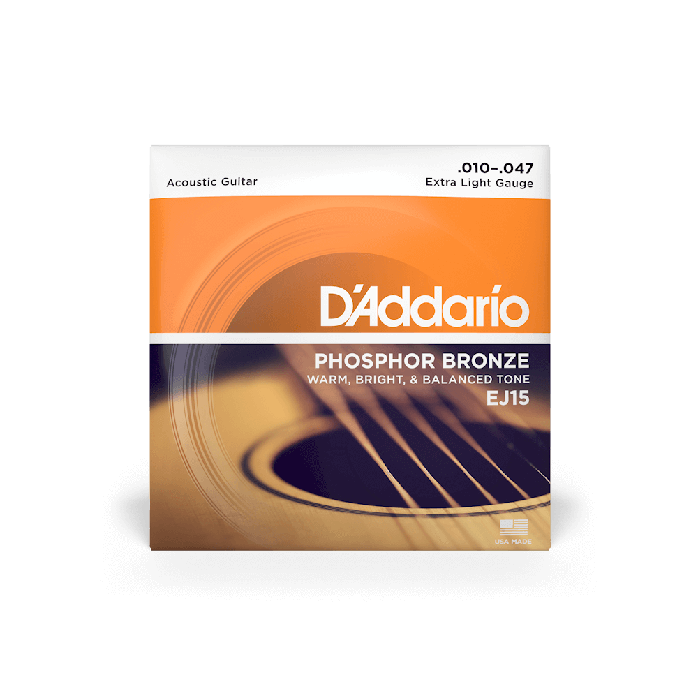 D'Addario® EJ15 Phosphor Bronze Extra Light Gauge Acoustic Guitar Strings 10-47
