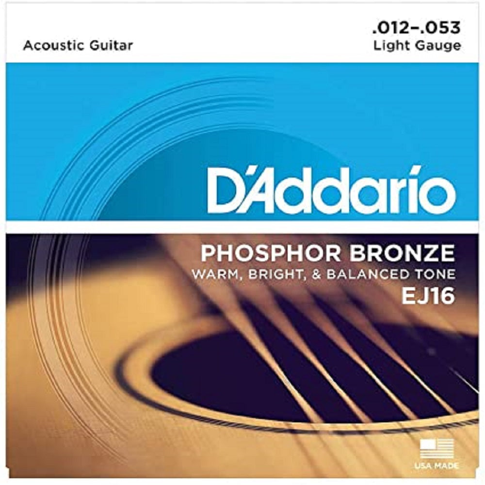 D'Addario® EJ16 Phosphor Bronze Light Gage Acoustic Guitar Strings 12-53