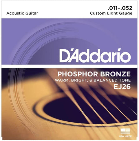 D'Addario® EJ26 Phosphor Bronze Custom Light Gage Acoustic Guitar Strings 11-52