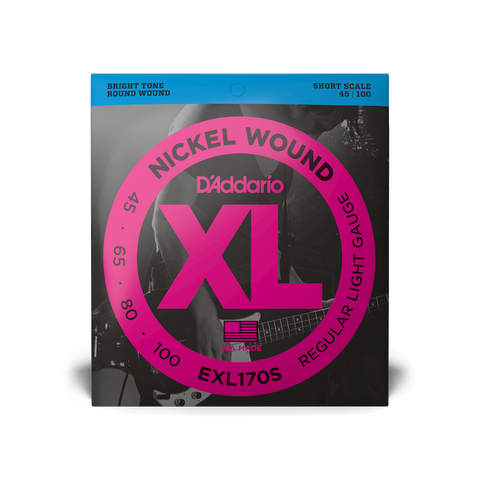 D'Addario® EXL170S Nickel Wound Regular Light Gauge Short Scale Electric Bass Strings 45-100