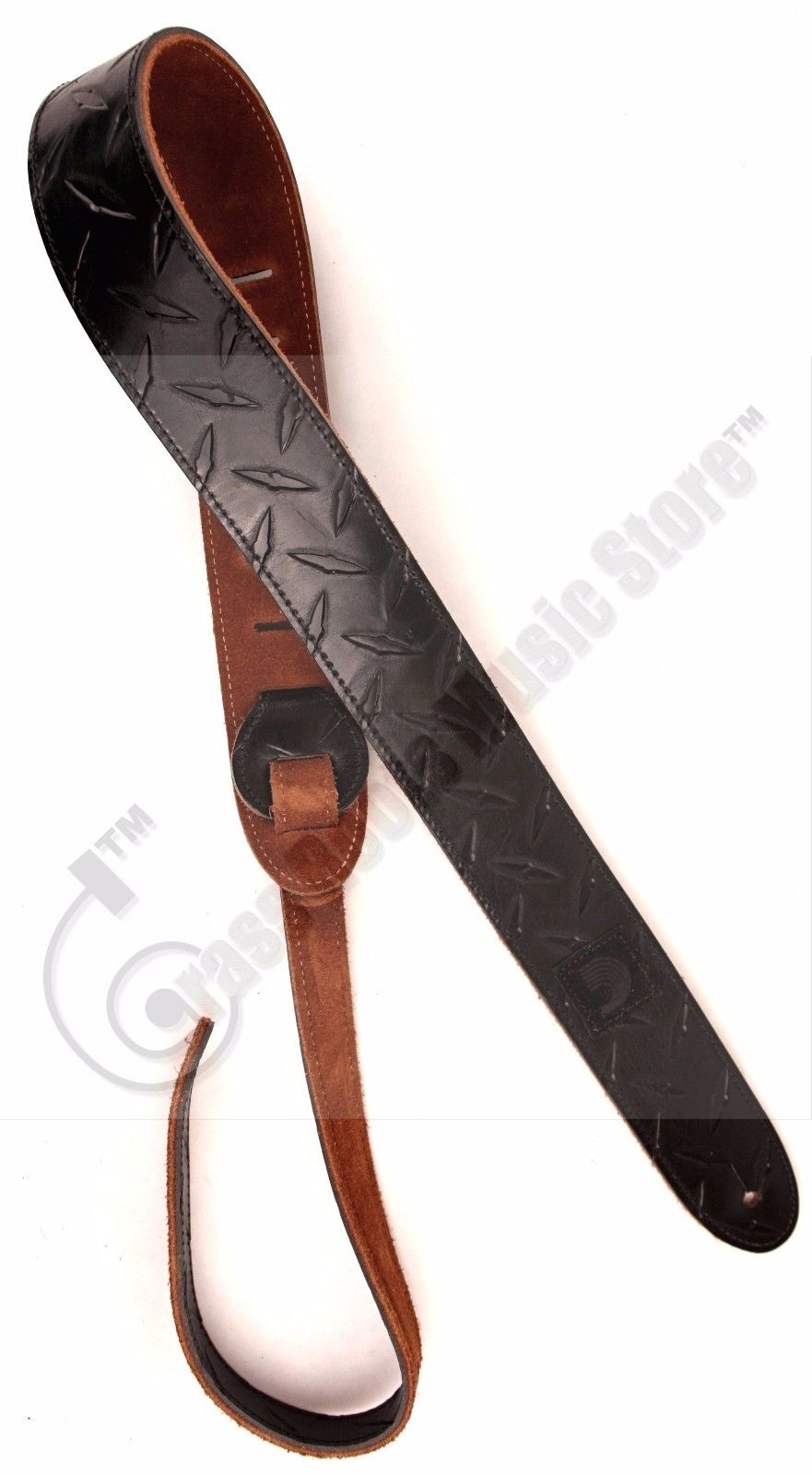D'Addario PLANET WAVES Diamond Plate Embossed Leather Guitar Strap 2" - Black