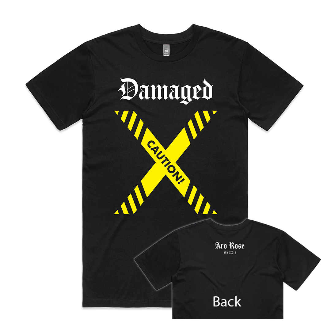Aro Rose "Damaged" Caution Tape Short Sleeve T-Shirt (Black)
